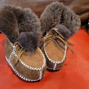 baby booties brown shearling and leather 1-2 year